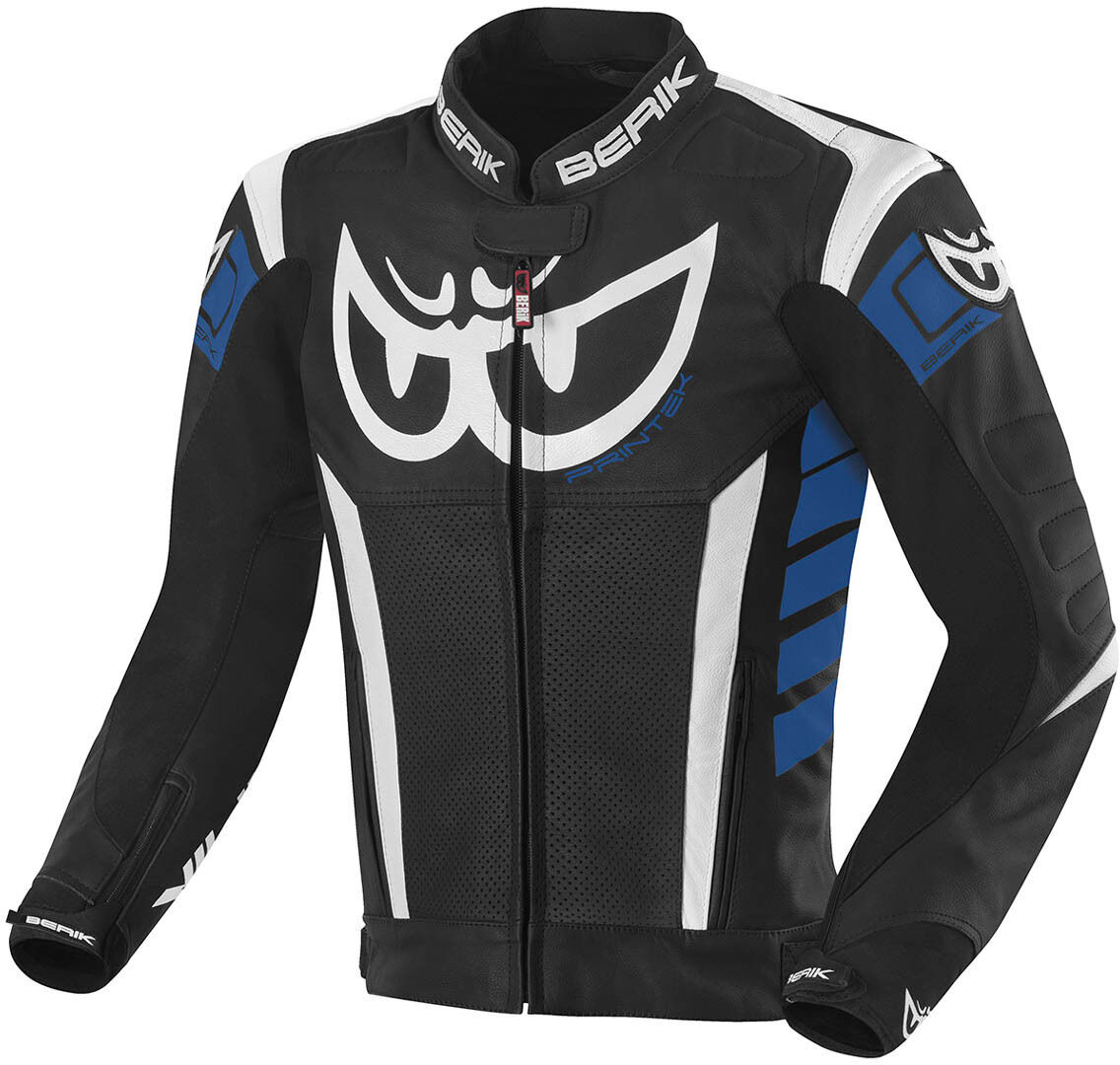 Berik Zakura Chaqueta de cuero para motocicleta - Negro Blanco Azul (52)