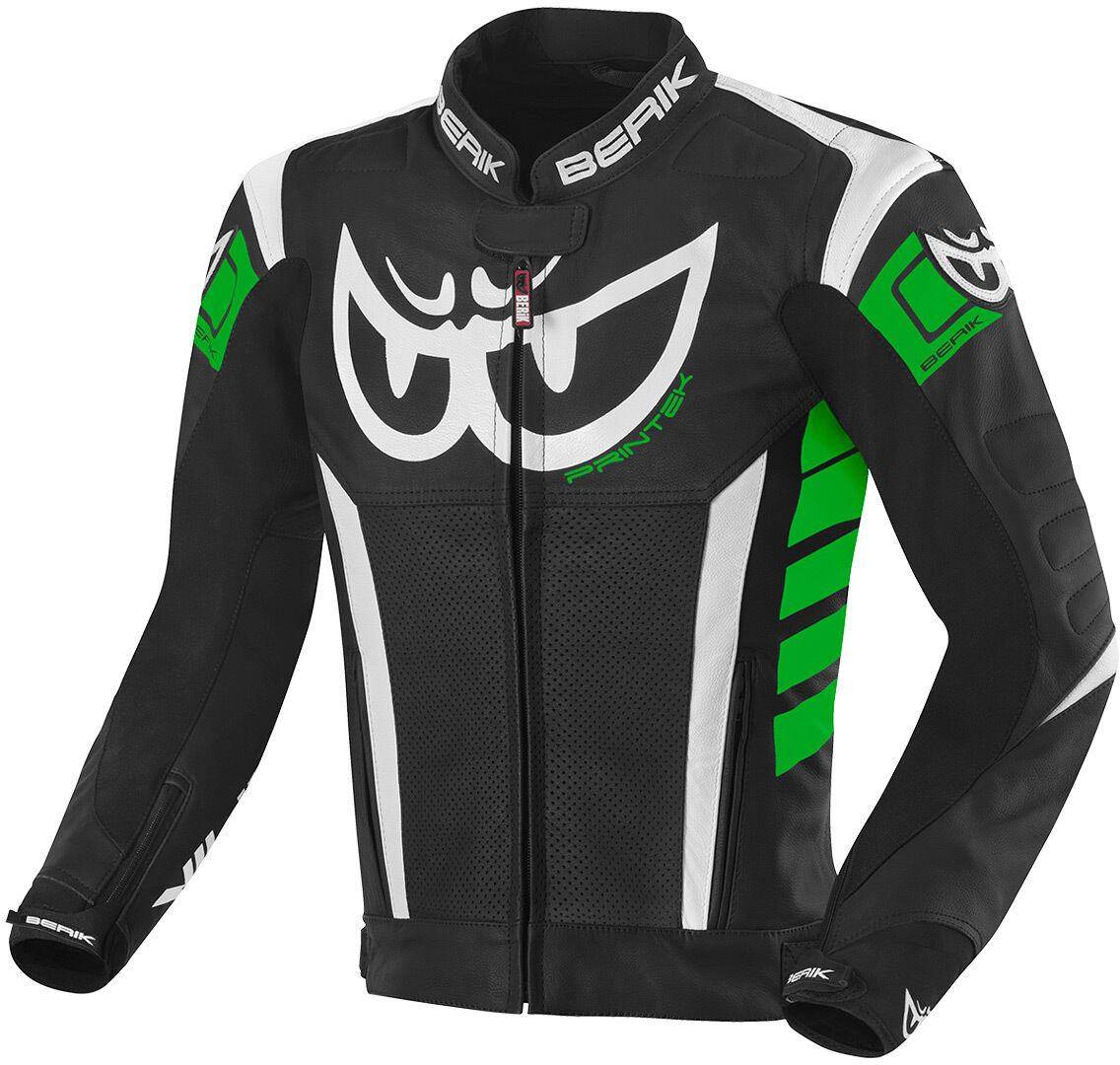 Berik Zakura Chaqueta de cuero para motocicleta - Negro Blanco Verde (52)