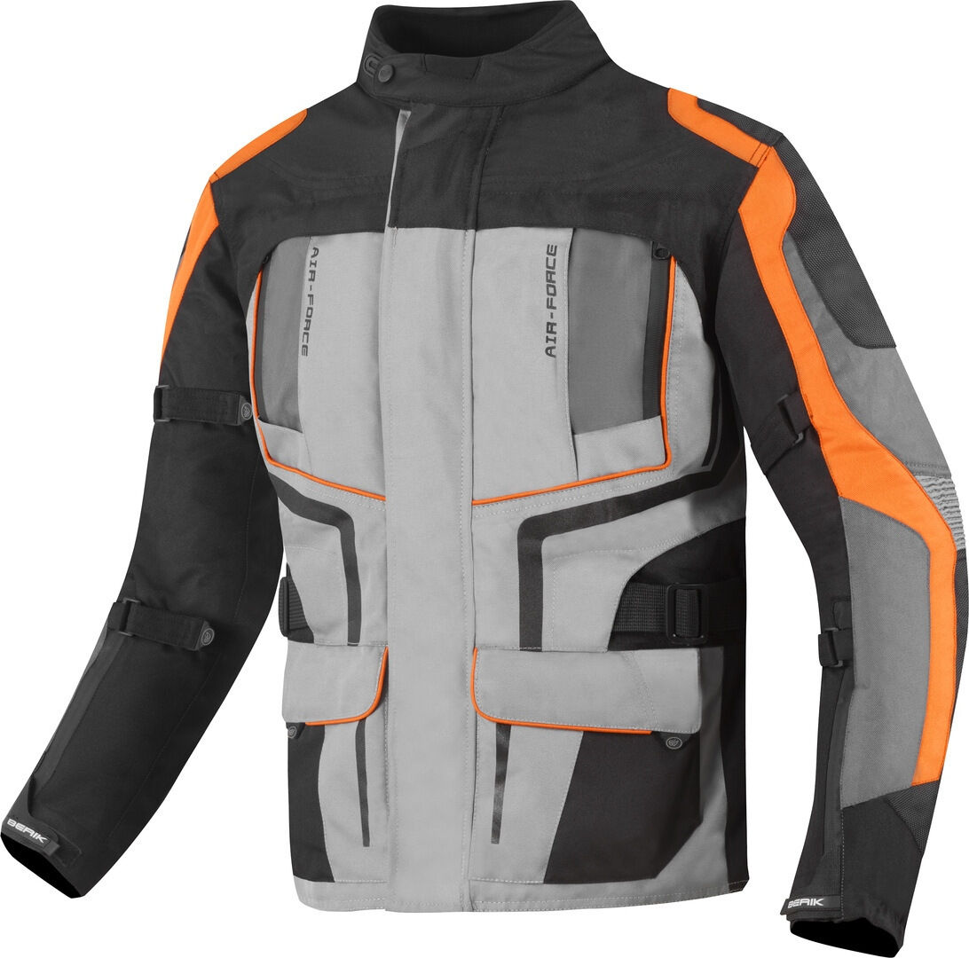 Berik Safari Chaqueta textil impermeable para motocicleta 3 en 1 - Negro Gris Naranja (54)