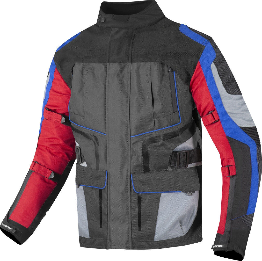 Berik Safari Chaqueta textil impermeable para motocicleta 3 en 1 - Negro Rojo Azul (52)