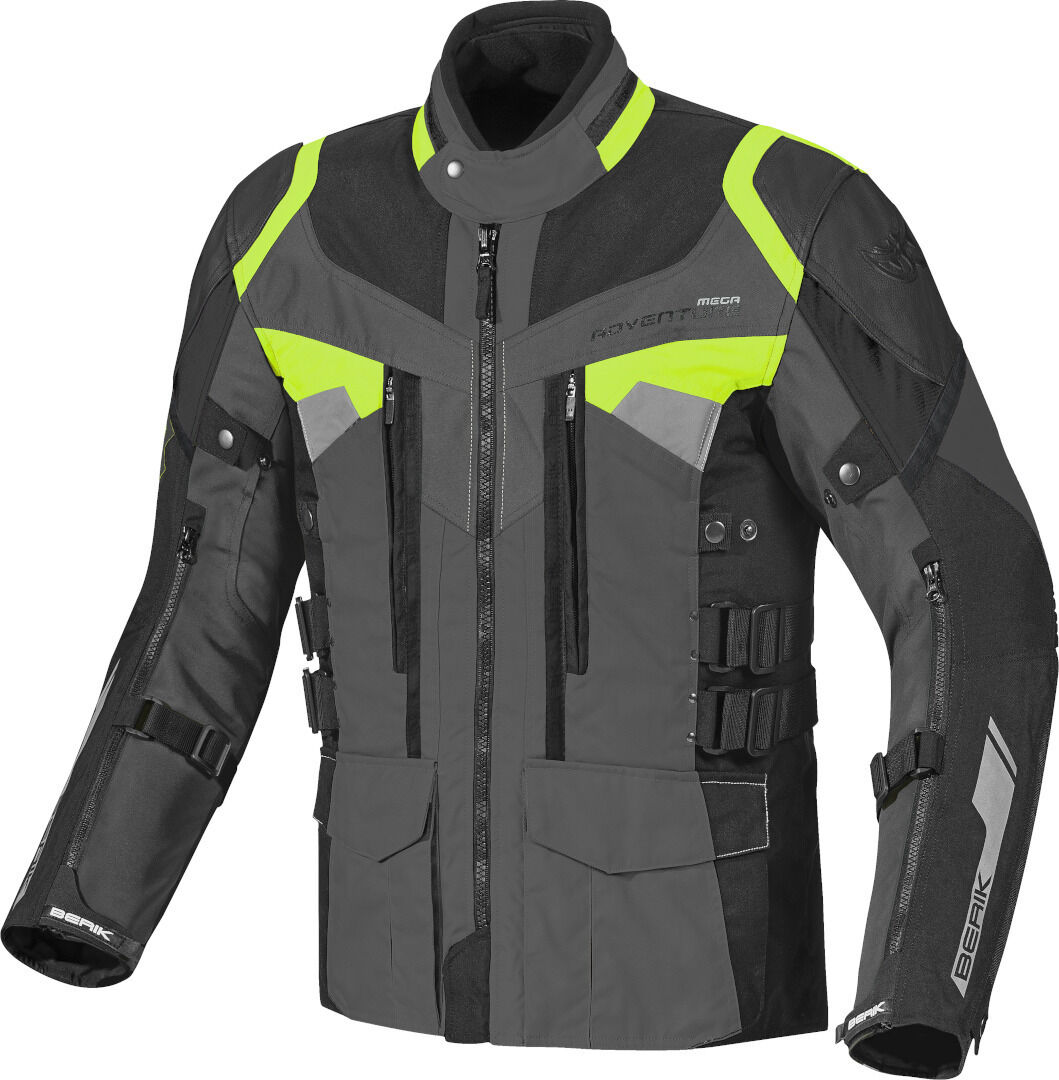 Berik Striker Chaqueta textil impermeable para motocicleta 3 en 1 - Negro Gris Amarillo (48)