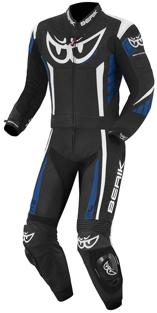 Berik Zakura Traje de cuero de motocicleta de dos piezas - Negro Blanco Azul (58)