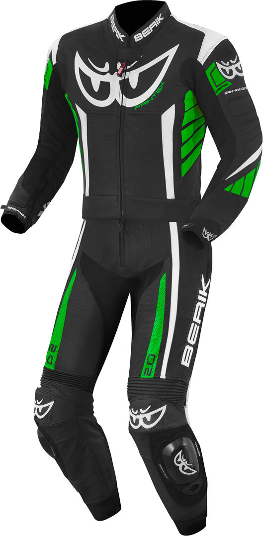 Berik Zakura Traje de cuero de motocicleta de dos piezas - Negro Blanco Verde (52)