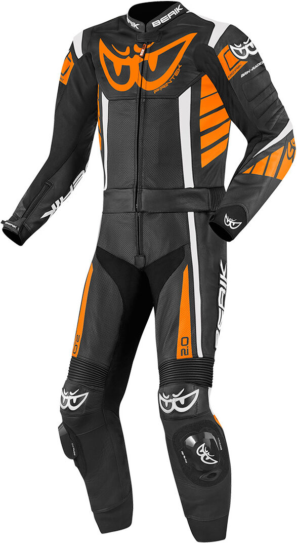 Berik Zakura Traje de cuero de motocicleta de dos piezas - Negro Blanco Naranja (58)