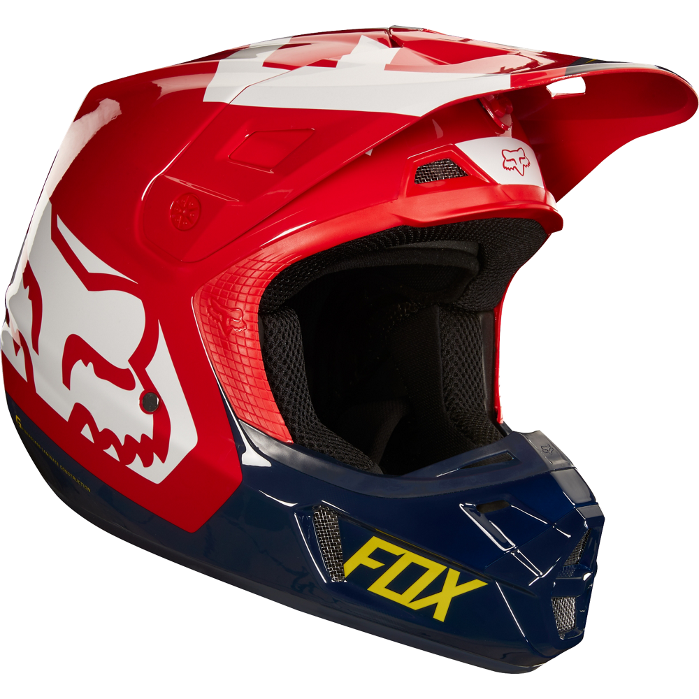 Fox V2 Preme Casco de motocross - Blanco Rojo Azul (S)