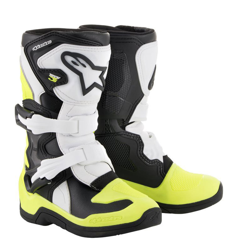 Alpinestars Tech 3S Botas de Motocross para niños - Negro Blanco Amarillo (32)