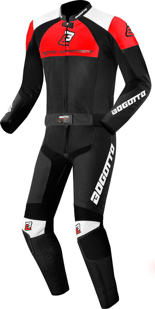 Bogotto Losail Traje de cuero de moto de dos piezas - Negro Blanco Rojo (54)