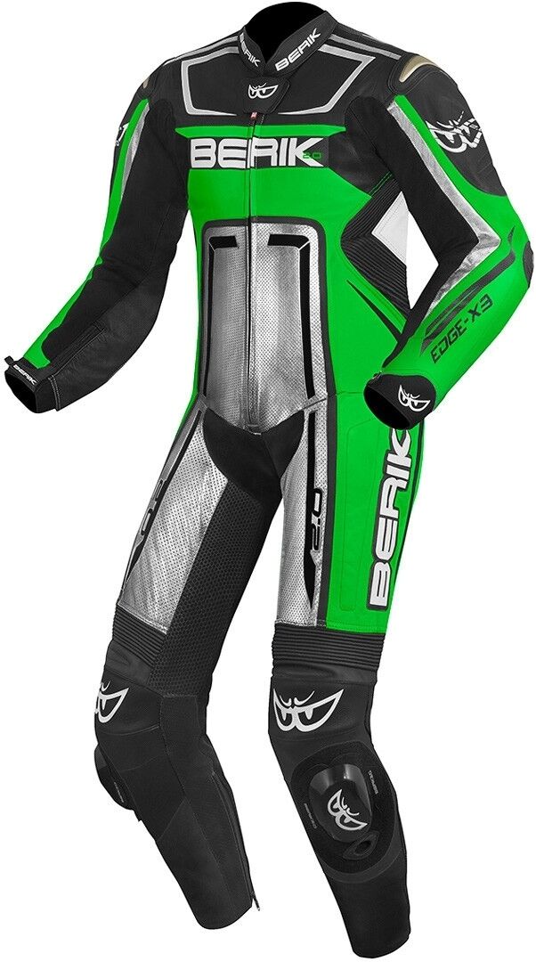 Berik Cosmic Traje de cuero de una pieza de la motocicleta - Negro Blanco Verde (50)