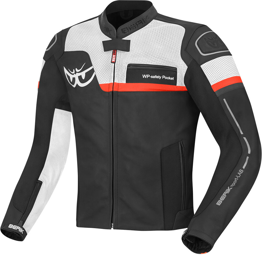 Berik Sportivo Chaqueta de cuero de motocicleta - Negro Blanco Rojo (50)