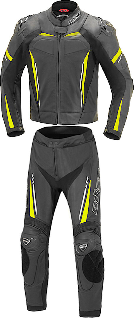 Büse Imola De dos piezas traje de cuero moto - Negro Amarillo (52)