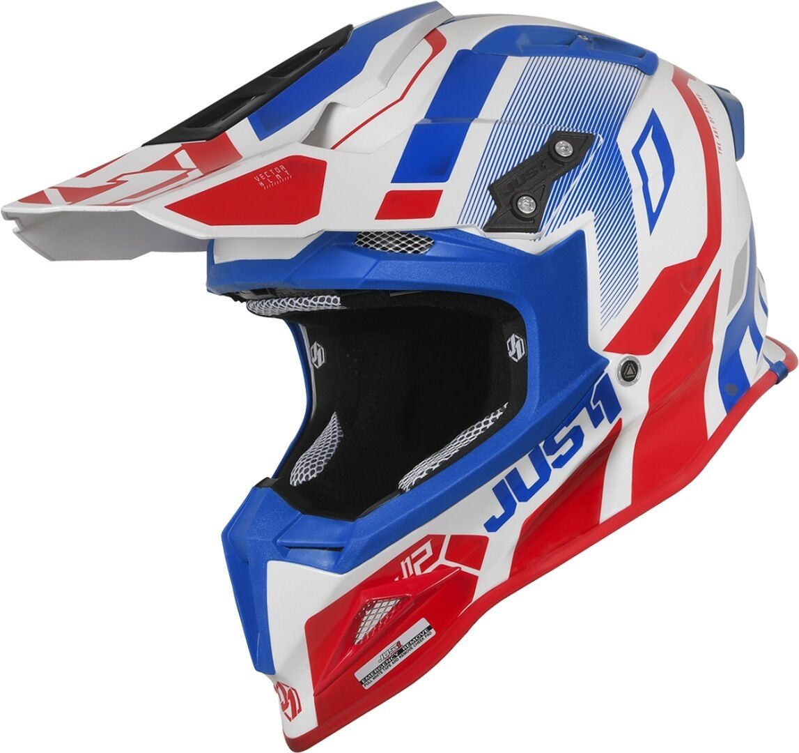 Just1 J12 Vector Casco de Motocross - Blanco Rojo Azul (XS)