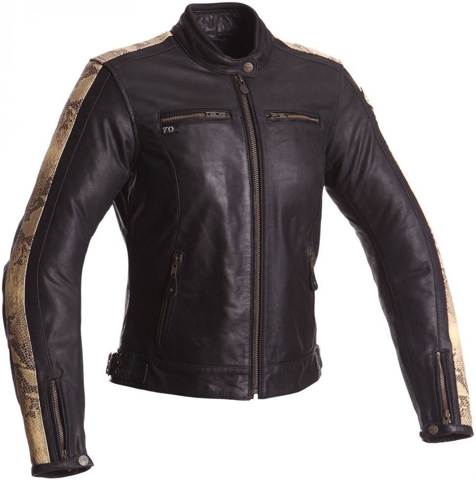 Segura Lady Nygma Chaqueta de cuero de motocicleta de la mujer - Negro Beige (40)