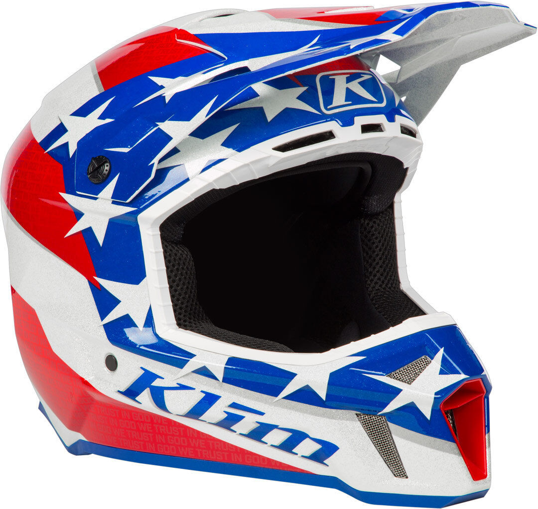 Klim F3 Patriot 2.0 Casco de Motocross - Blanco Rojo Azul (S)