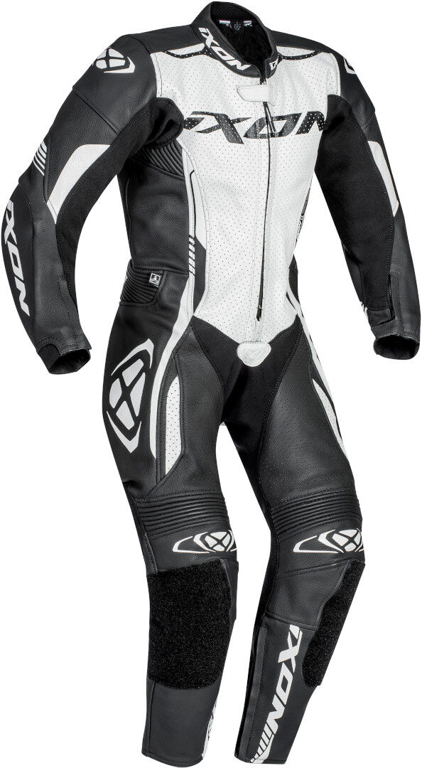 Ixon Vortex Junior Traje de cuero para motocicletas de una pieza para niños - Negro Blanco (14 años)