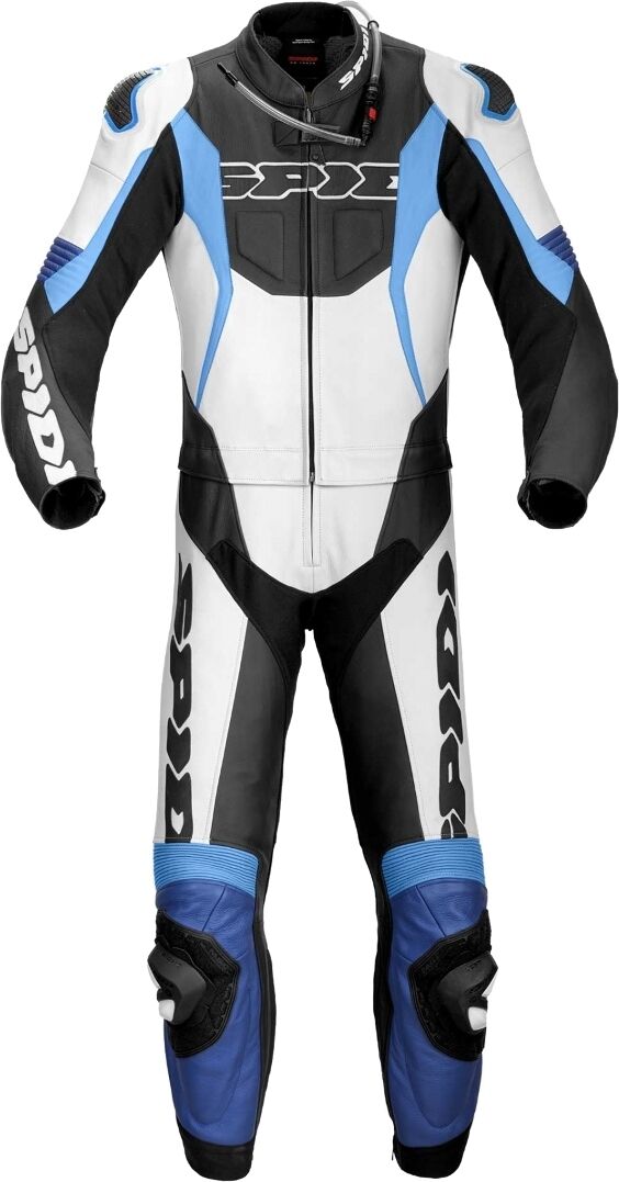 Spidi Sport Warrior Touring Two Piece Traje de cuero para motocicleta - Negro Blanco Azul (50)