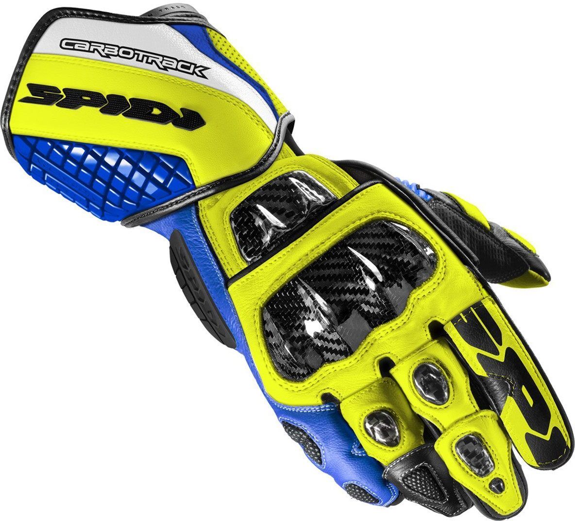 Spidi Carbo Track Evo Guantes de la motocicleta - Azul Amarillo (S)