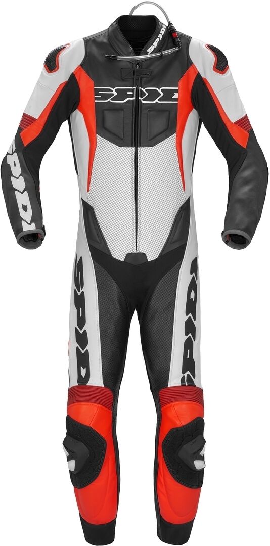 Spidi Sport Warrior Pro Traje de cuero de motocicleta perforado de una pieza - Negro Rojo (54)