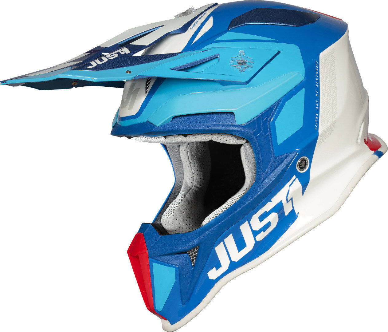 Just1 J18 Pulsar Casco de motocross - Blanco Rojo Azul (XL)