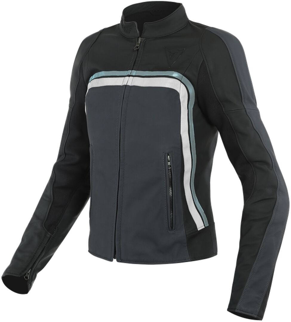 Dainese Lola 3 Chaqueta de cuero de la motocicleta de las señoras - Negro Gris Blanco (52)