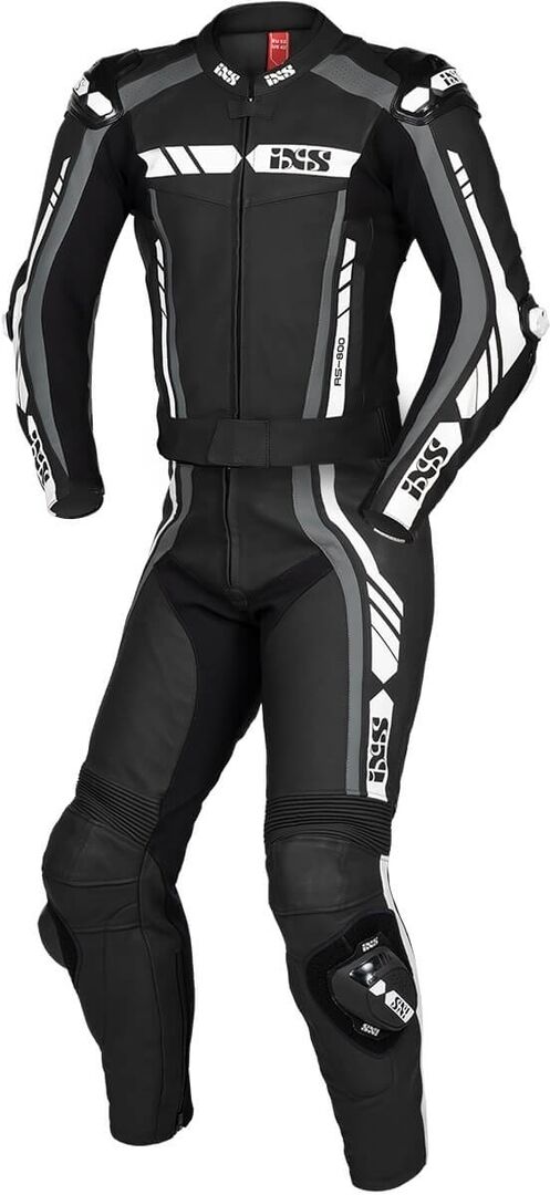 IXS Sport RS-800 1.0 Traje de cuero de motocicleta de dos piezas - Negro Gris Blanco (2XL)