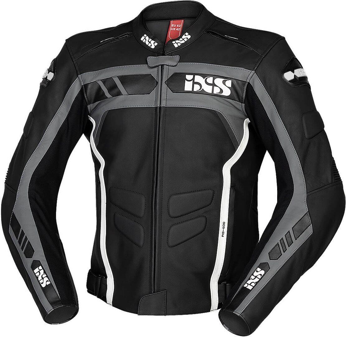 IXS Sport RS-600 1.0 Chaqueta de cuero de motocicleta - Negro Gris Blanco (2XL)