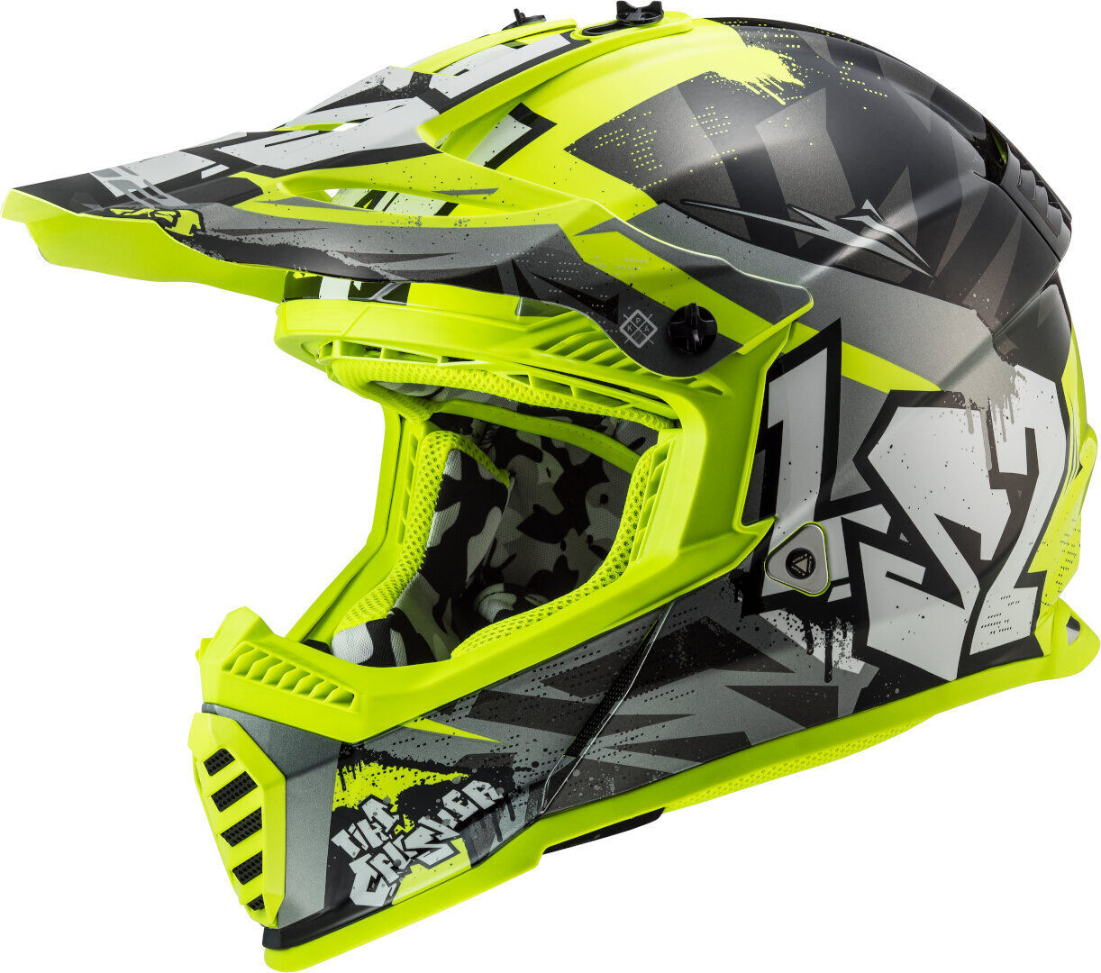 LS2 MX437 Fast Evo Crusher Casco de Motocross - Negro Amarillo (2XL)