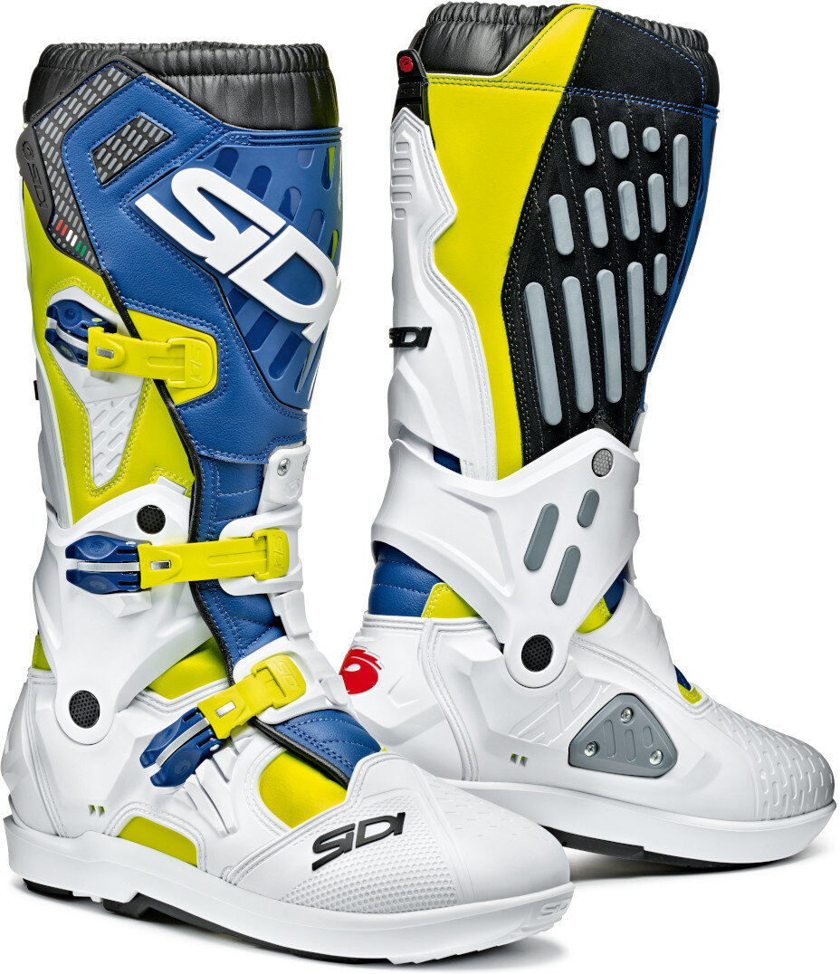 Sidi Atojo SRS Botas de Motocross - Blanco Azul Amarillo (47)