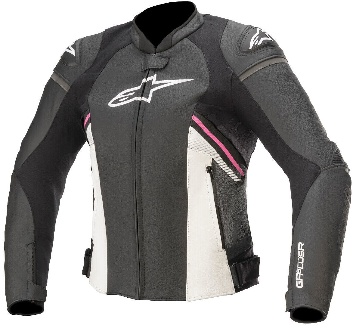 Alpinestars Stella GP Plus R V3 Chaqueta de cuero de la motocicleta de las señoras - Negro Blanco Rosa (40)