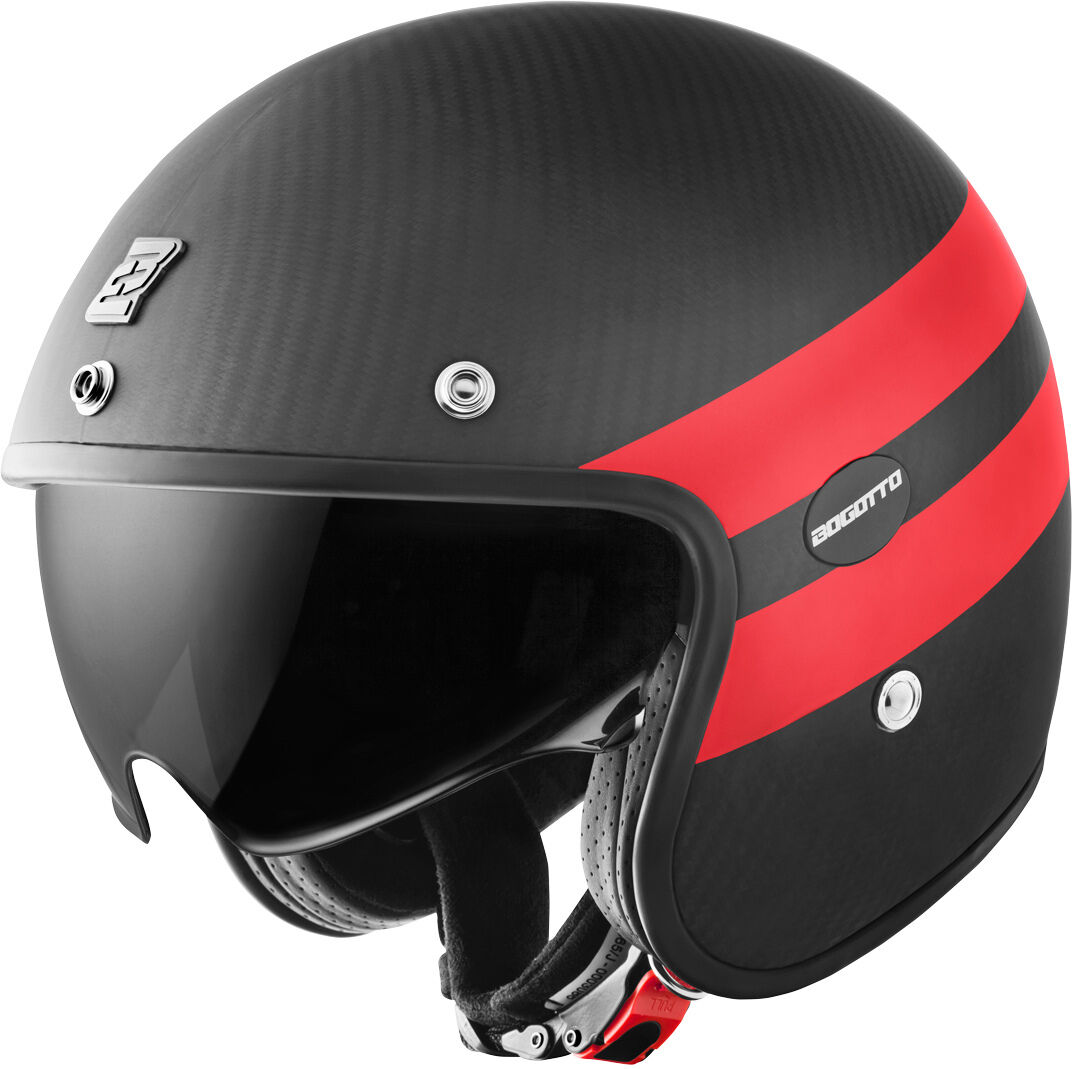 Bogotto V587 Crono Carbon Casco de jet - Negro Rojo (M)