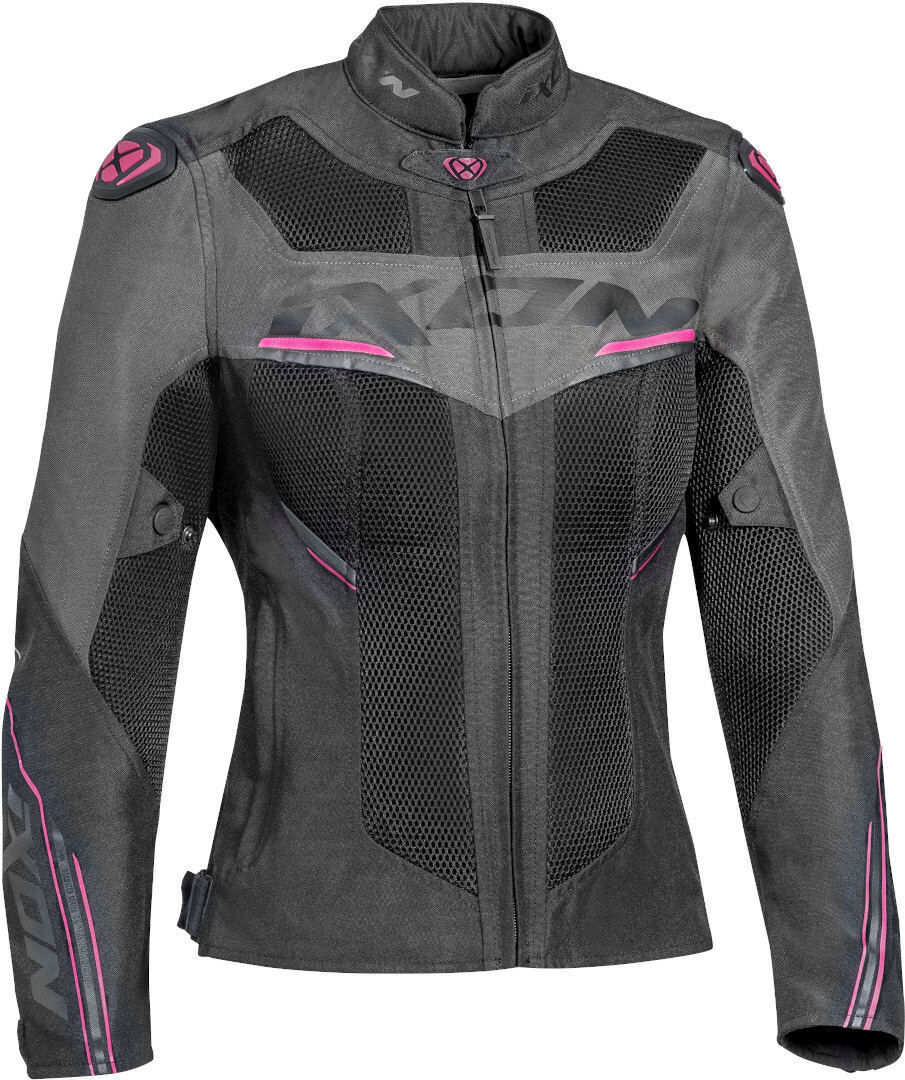 Ixon Draco Chaqueta textil para motocicletas de señoras - Negro Gris Rosa (XS)