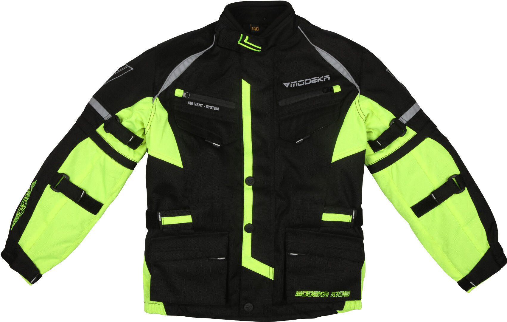 Modeka Tourex II Chaqueta textil para niños para motocicletas - Negro Amarillo (2XS 128)