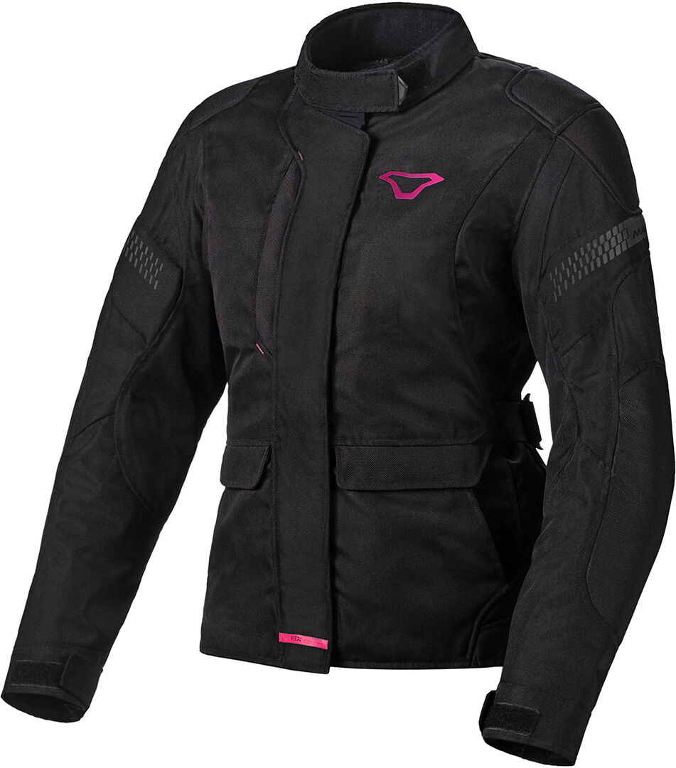 Macna Beryl-E impermeable Chaqueta textil de motocicleta para mujer - Negro Rosa (L)