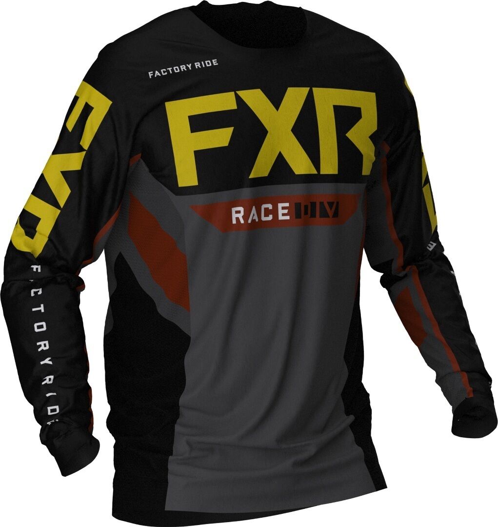 FXR Podium Off-Road MX Gear Motocross Jersey - Negro Gris Amarillo (L)