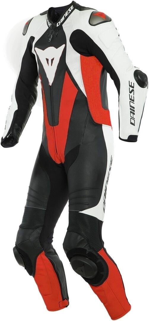 Dainese Laguna Seca 5 Traje de cuero de motocicleta perforado de una pieza - Negro Blanco Rojo (58)