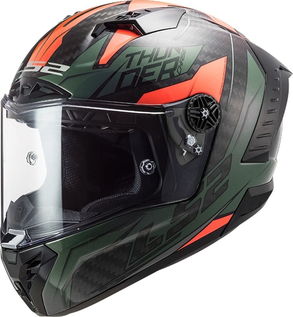 LS2 FF805 Thunder Chase Carbon Casco - Negro Verde Naranja (XL)