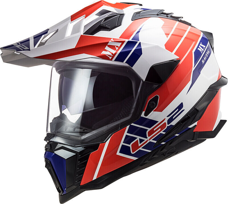 LS2 MX701 Explorer HPFC Atlantis Casco de Motocross - Blanco Rojo Azul (XS)