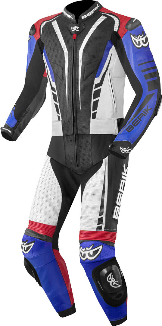 Berik XR-Ace Traje de cuero de moto de dos piezas - Negro Blanco Rojo Azul (60)