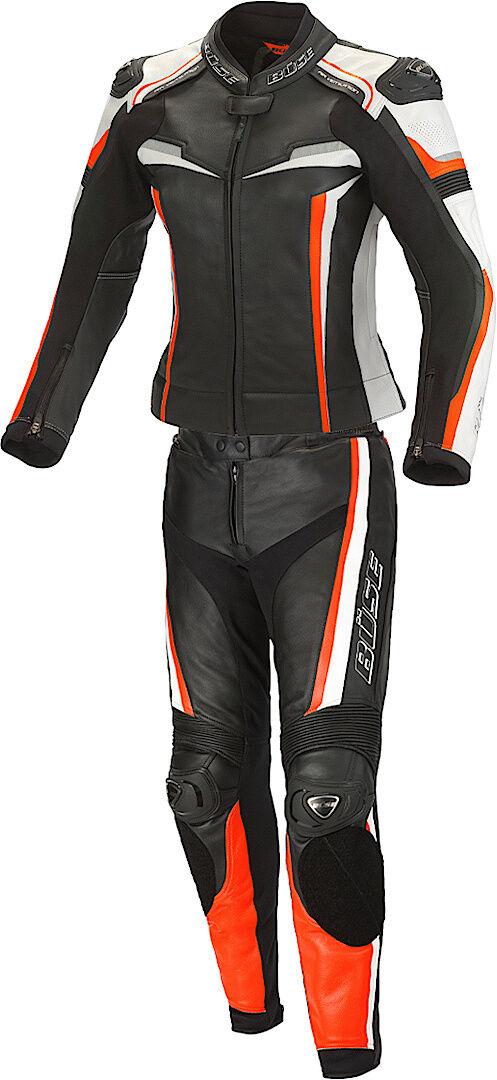 Büse Mille Dos piezas señoras traje de cuero de la motocicleta - Negro Naranja (34)