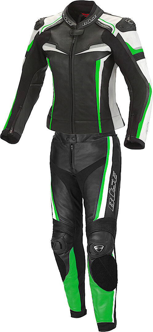 Büse Mille Dos piezas señoras traje de cuero de la motocicleta - Negro Verde (34)