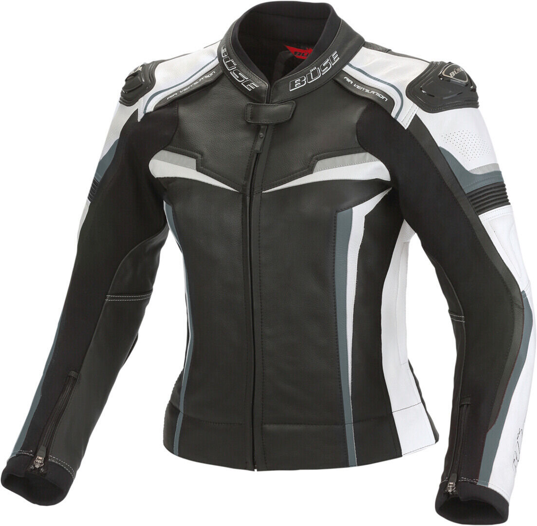 Büse Mille Chaqueta de cuero de la motocicleta de las señoras - Negro Blanco (S 38)