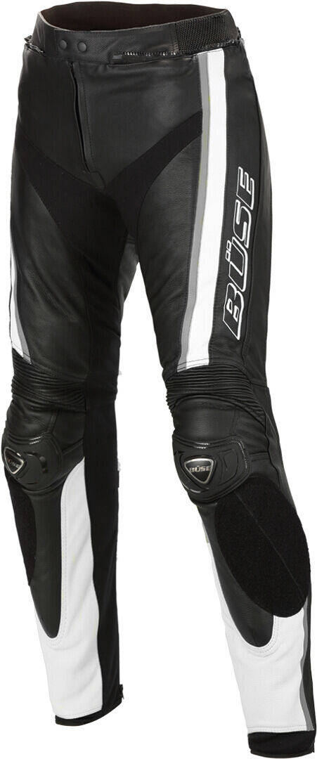 Büse Mille Pantalones de cuero de motocicleta - Negro Blanco (50 52)