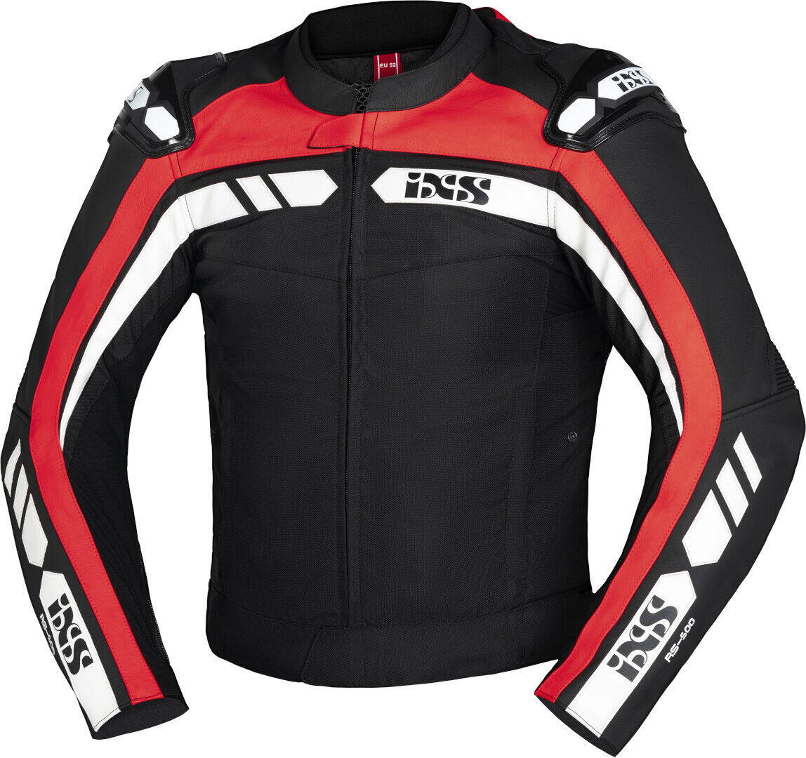 IXS RS-500 1.0 Chaqueta de moto de cuero/textil - Negro Blanco Rojo (52)