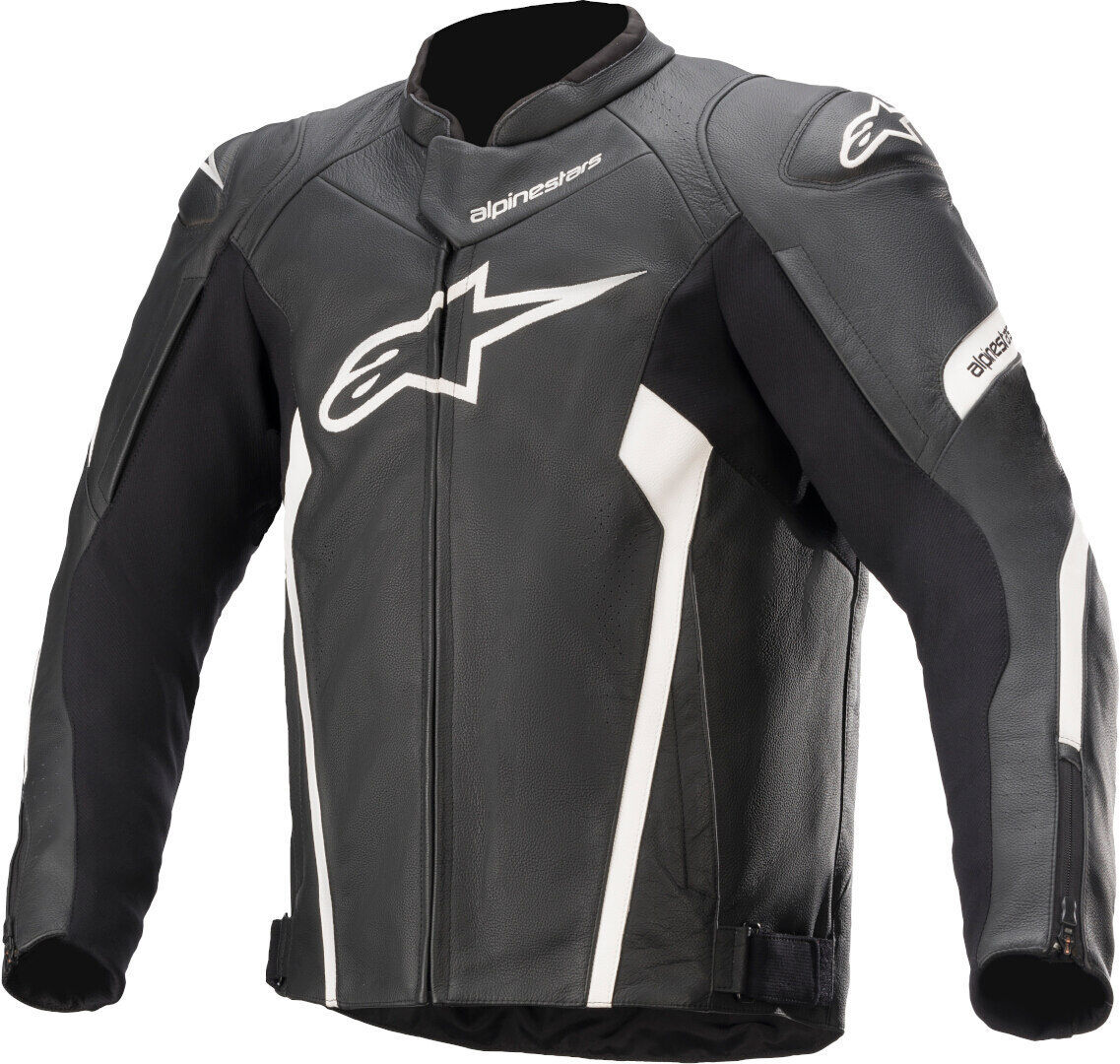 Alpinestars Faster V2 Chaqueta de cuero de la motocicleta - Negro Blanco (50)