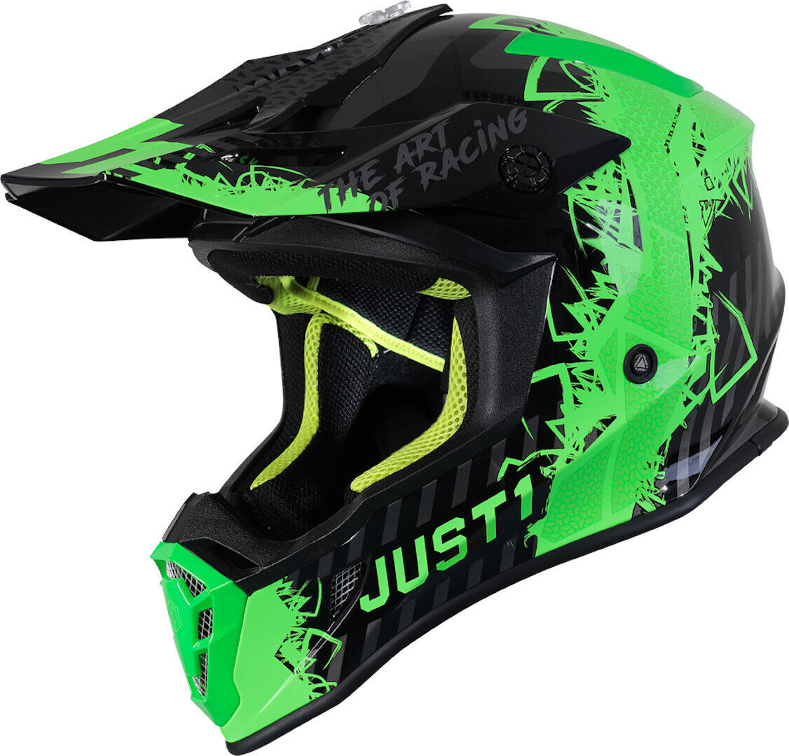 Just1 J38 Mask Casco de Motocross - Negro Verde (XL)