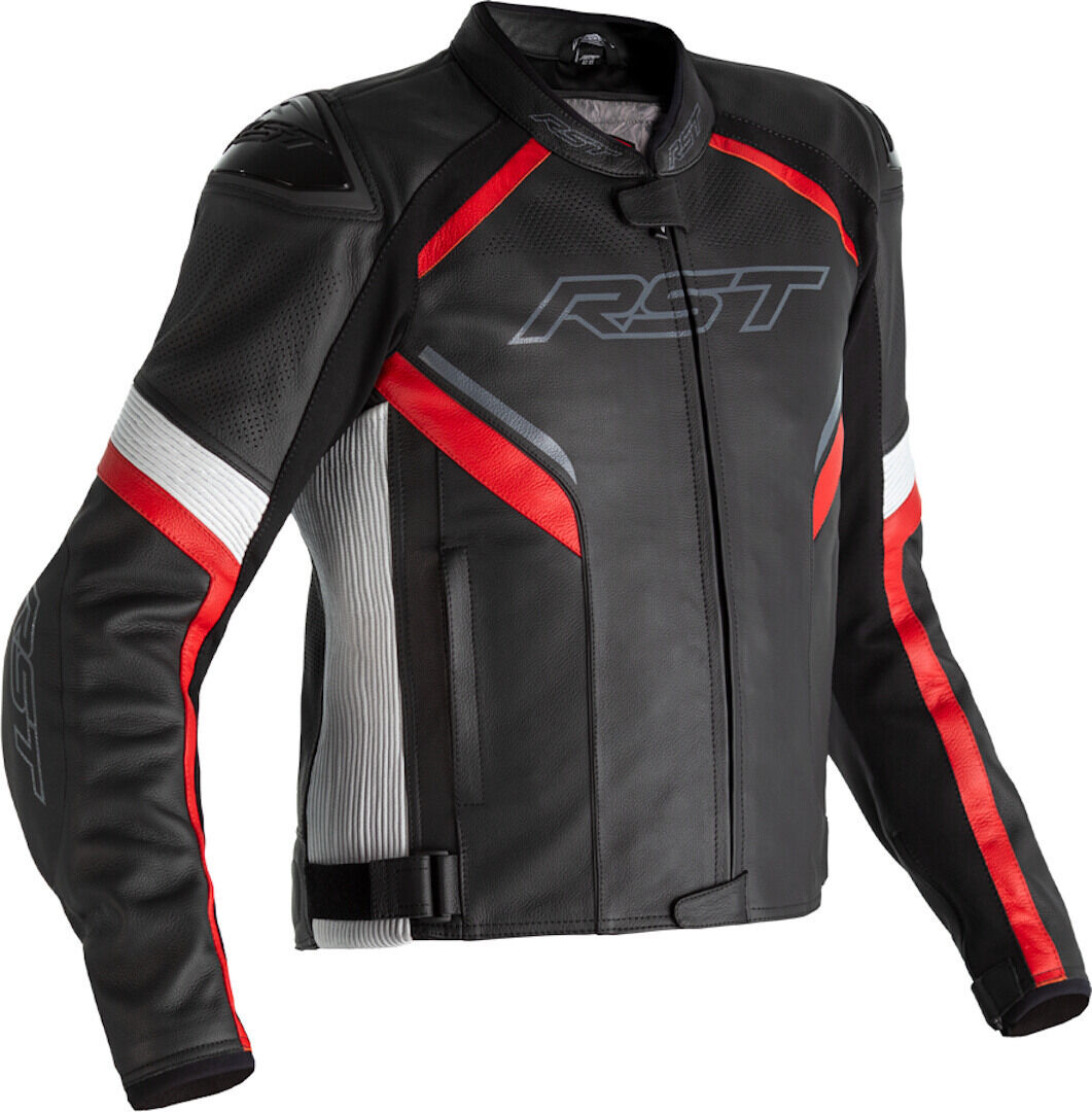 RST Sabre Airbag Chaqueta de cuero para motocicleta - Negro Blanco Rojo (M)