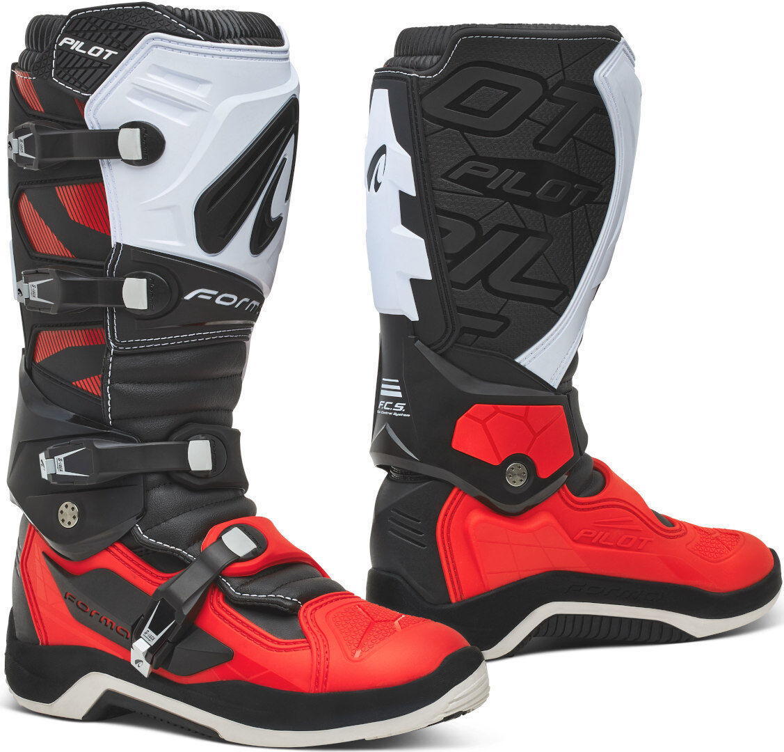 Forma Pilot Motocross Botas - Negro Blanco Rojo (47)