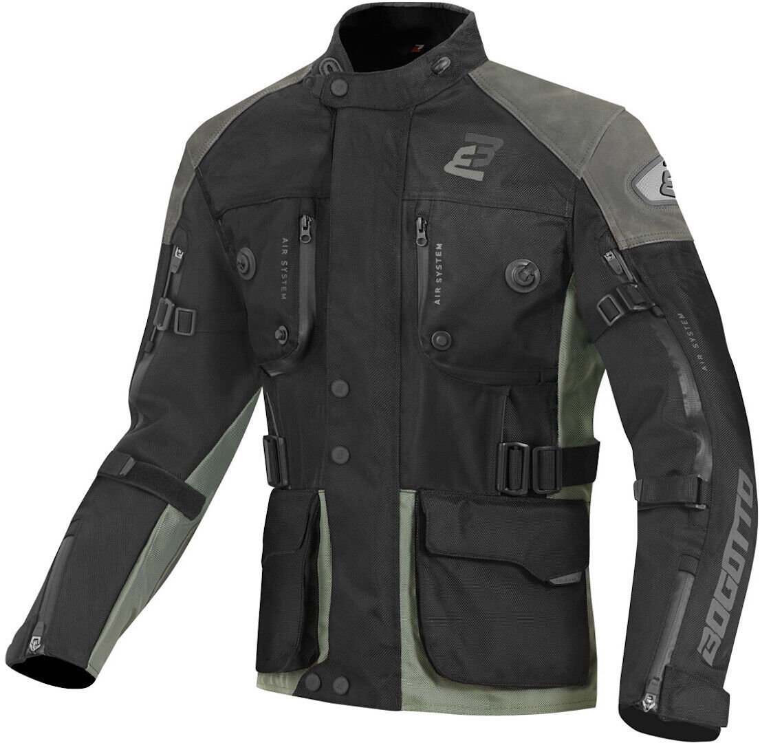 Bogotto Explorer-Z impermeable Chaqueta de cuero / textil para motocicleta - Negro Verde (2XL)