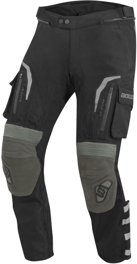 Bogotto Explorer-Z Pantalones impermeables de cuero / textil para motocicletas - Negro Verde (S)