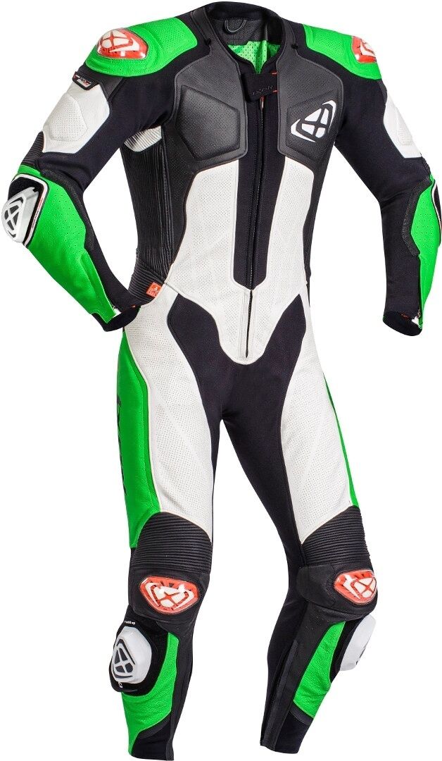 Ixon Vendetta Evo Traje de cuero de motocicleta de una pieza - Negro Blanco Verde (S)