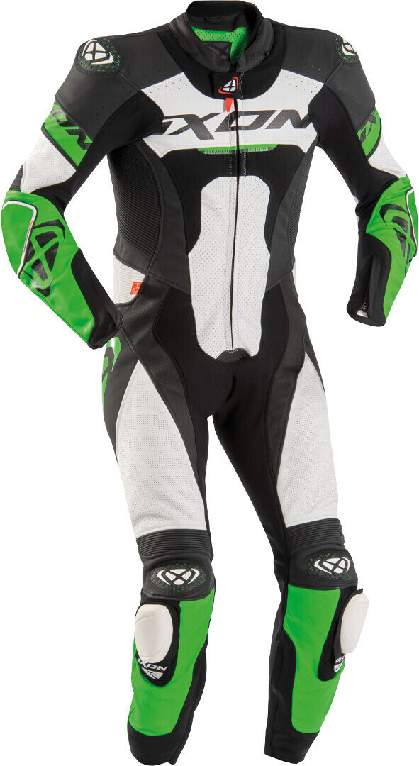 Ixon Jackal Traje de cuero de motocicleta de una pieza - Negro Blanco Verde (L)